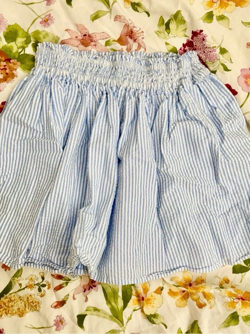 NWOT Crewcut J Crew Kids Seersucker Shirred Blue Striped Elastic Mini Skirt